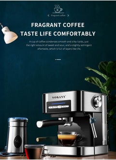 sokany All-in-One Espresso Coffee Machine with Milk Frother,1.6L Espresso/Latte/Cappuccino Coffee Maker,15 Bar/850W,SK-6862  Black/Silver  - Image 2