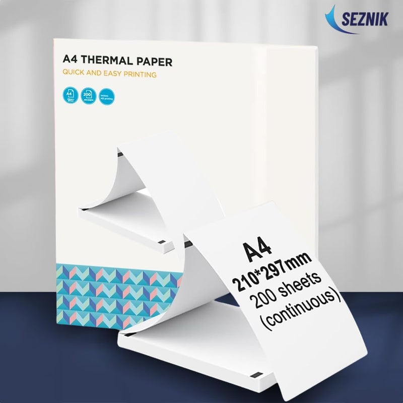 SEZNIK A4 Thermal Papers, Printing Paper, 210 mm width, 200 Sheets, 8 inch Paper for A4 Portable Thermal Printer - Image 2