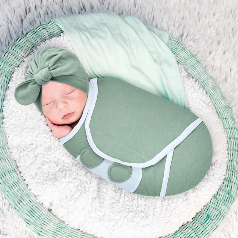 Cinaci 2 Pack Soft Cotton Baby Receiving Swaddle Blankets Wraps Sleep Sacks with Matching Bow Newborn Nursery Bow Hats Caps Beanies Bonnets for Baby Girls Boys Newborns Infants (Multicolor S11) - Image 2