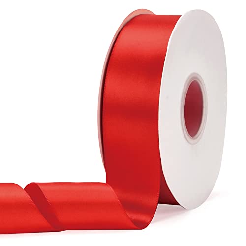 Ewaymado Solid Color Hot Red Double Faced Satin Ribbon 38 X 50 Yards Fabric Ribbons Perfect for Wedding and Party DecorationGift Wrapping Sewing Crafts
