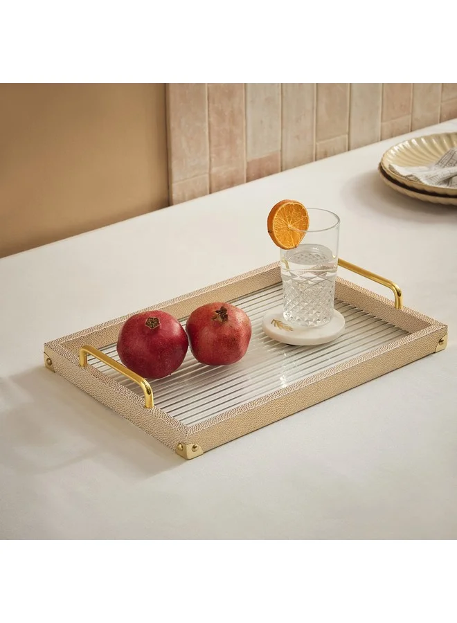 Home Box Dorothy Wooden Tray with Glass Base 40 x 28 x 6.5 cm