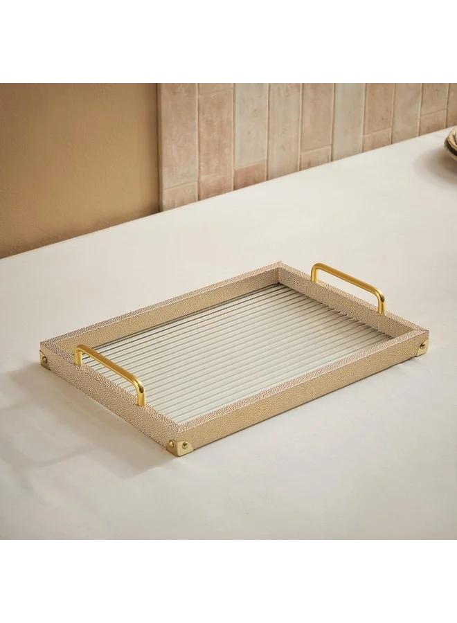 Home Box Dorothy Wooden Tray with Glass Base 40 x 28 x 6.5 cm