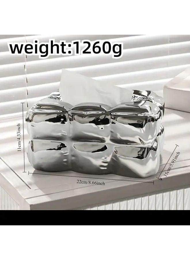 Silvery Ceramic Tissue Box With Cloud Design For Living Room And Bathroom Decor - Image 1