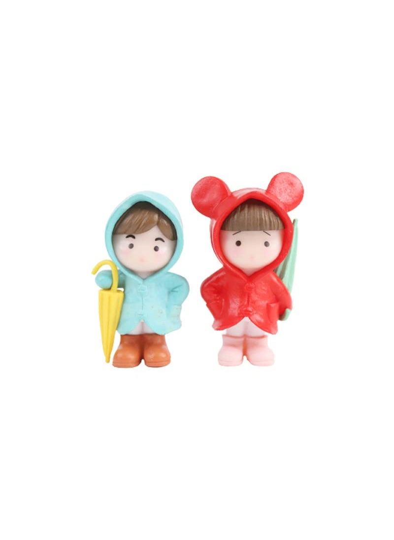 Wonderland - Raincoat Couple-2 (Red and Blue)(Miniature Toys, Cake Toppers, Small figuine, Valentine Couple) - Image 1