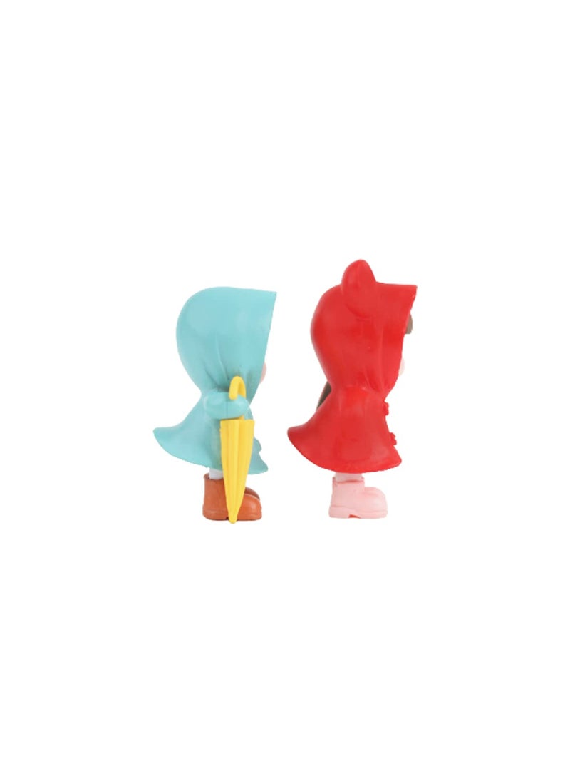 Wonderland - Raincoat Couple-2 (Red and Blue)(Miniature Toys, Cake Toppers, Small figuine, Valentine Couple) - Image 1
