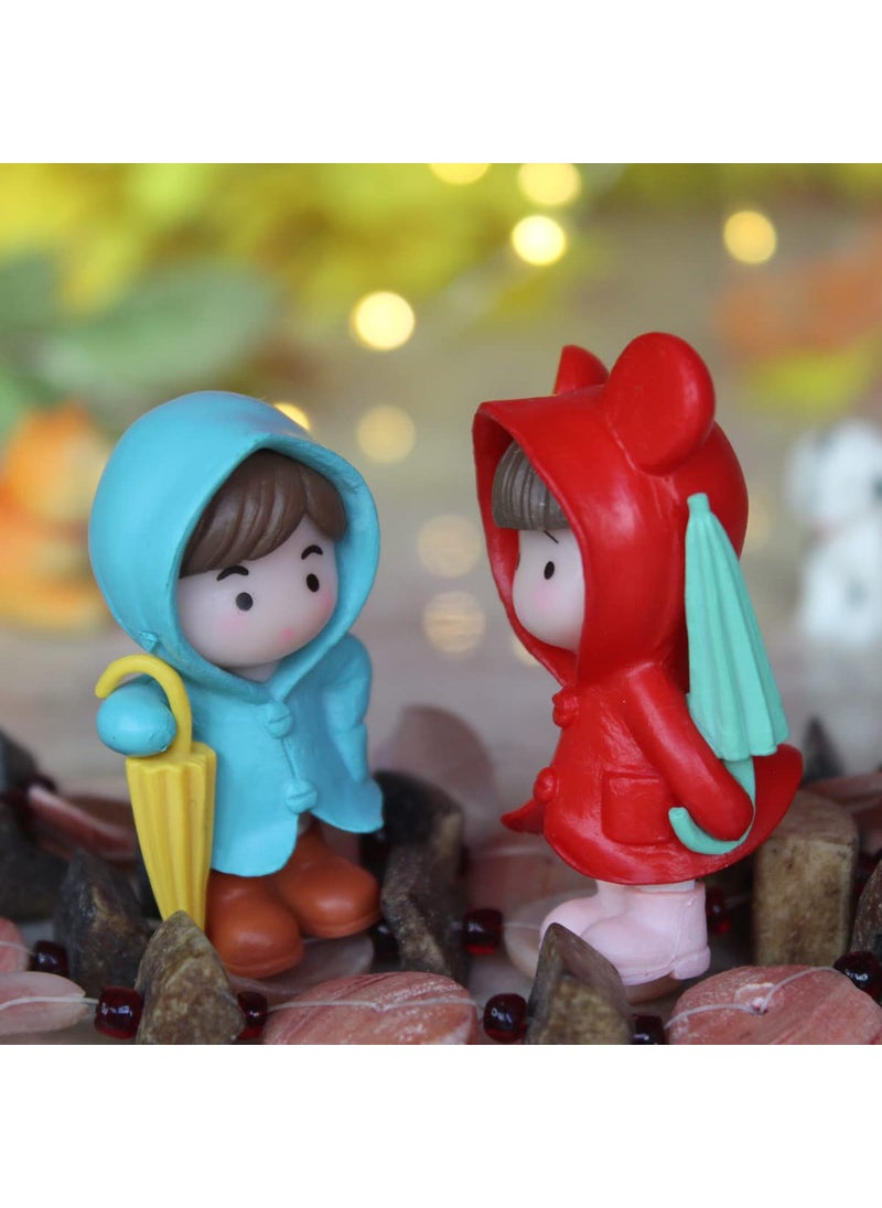 Wonderland - Raincoat Couple-2 (Red and Blue)(Miniature Toys, Cake Toppers, Small figuine, Valentine Couple) - Image 1