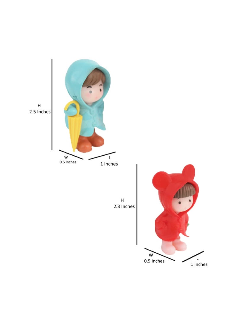 Wonderland - Raincoat Couple-2 (Red and Blue)(Miniature Toys, Cake Toppers, Small figuine, Valentine Couple) - Image 1