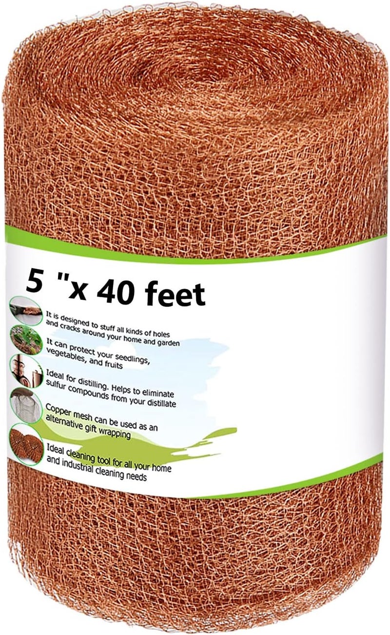 AKOLAFE Copper Mesh, 12m/40ft Copper Mesh Roll, Mouse Mesh Rodent Control Copper Wire Mesh Roll, Pure Copper Wool Mesh Rodent Mesh for Mice, Slug, Bat, Birds, Snails - Image 1