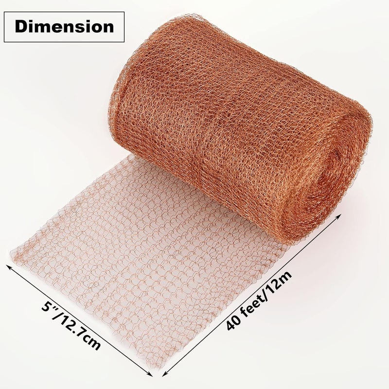 AKOLAFE Copper Mesh, 12m/40ft Copper Mesh Roll, Mouse Mesh Rodent Control Copper Wire Mesh Roll, Pure Copper Wool Mesh Rodent Mesh for Mice, Slug, Bat, Birds, Snails - Image 2