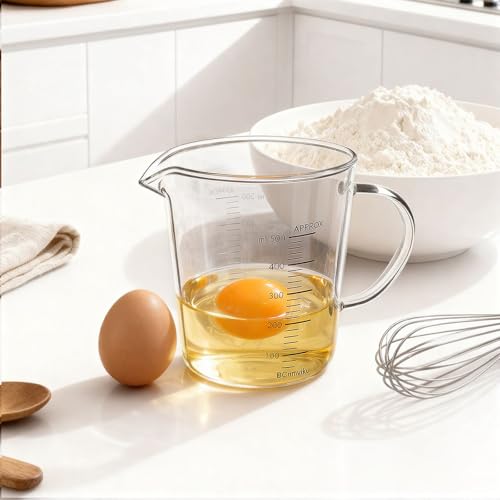 BCnmviku Glass Measuring Cups High Borosilicate 500ML 2CUPS [Insulated Handle | V-Shaped Spout]For Prepping Baking and Cooking Preheated Oven Dishwasher Freezer and Microwave Safe - Image 3