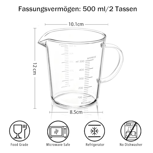 BCnmviku Glass Measuring Cups High Borosilicate 500ML 2CUPS [Insulated Handle | V-Shaped Spout]For Prepping Baking and Cooking Preheated Oven Dishwasher Freezer and Microwave Safe - Image 4