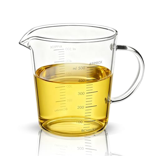 BCnmviku Glass Measuring Cups High Borosilicate 500ML 2CUPS [Insulated Handle | V-Shaped Spout]For Prepping Baking and Cooking Preheated Oven Dishwasher Freezer and Microwave Safe - Image 1