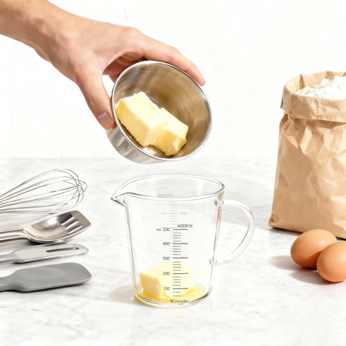 BCnmviku Glass Measuring Cups High Borosilicate 500ML 2CUPS [Insulated Handle | V-Shaped Spout]For Prepping Baking and Cooking Preheated Oven Dishwasher Freezer and Microwave Safe - Image 2