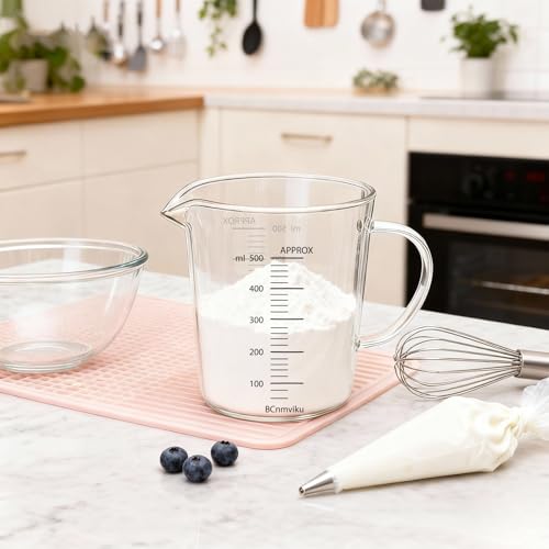 BCnmviku Glass Measuring Cups High Borosilicate 500ML 2CUPS [Insulated Handle | V-Shaped Spout]For Prepping Baking and Cooking Preheated Oven Dishwasher Freezer and Microwave Safe - Image 5