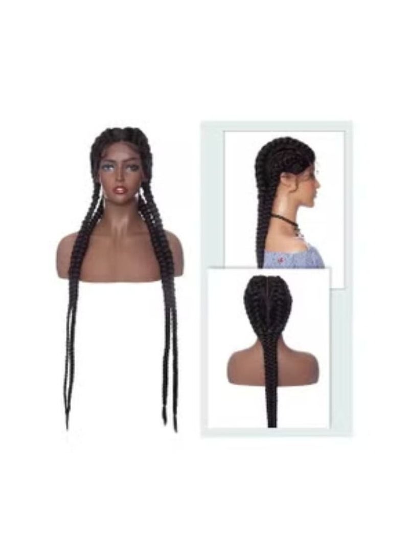 Estelle Hand braid 36 Inch Synthetic Lace Front Wigs for Black Women Cornrow Wig with 4 Strands Dutch Braids Super Long Frontal Lace Wig with Baby Hair Twist Braided Wigs Natural Black - Image 1