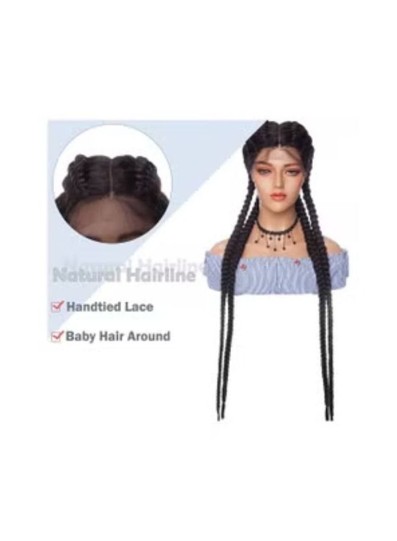 Estelle Hand braid 36 Inch Synthetic Lace Front Wigs for Black Women Cornrow Wig with 4 Strands Dutch Braids Super Long Frontal Lace Wig with Baby Hair Twist Braided Wigs Natural Black - Image 2