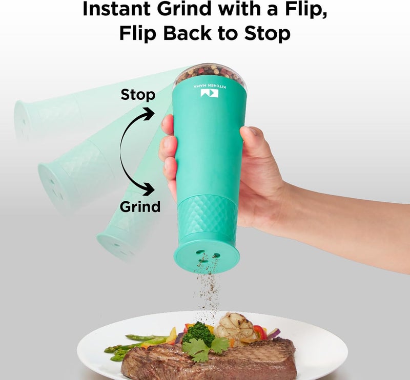 Kitchen Mama FlipTastic Rechargeable Salt and Pepper Grinder – Gravity Electric Grinder, Pepper Mill, Adjustable Coarseness, One-Hand Operation, Refillable Salt and Pepper Mill for Kitchen (Teal) - Image 3