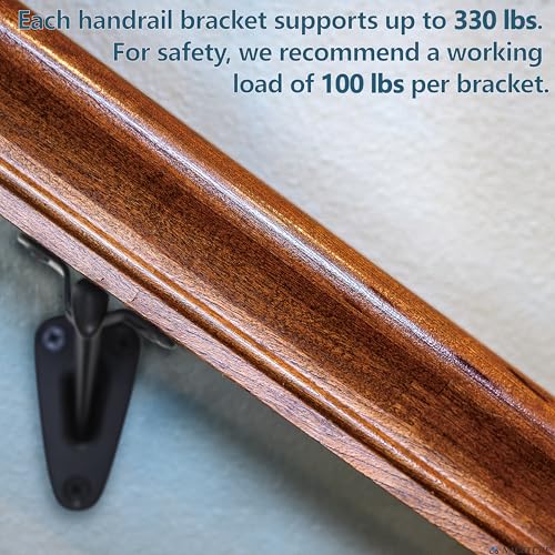 NACETURE Hand Rail Brackets for Stairs- 6 Pcs Heavy Duty Black Handrail Brackets for Indoor Stairs or Outdoor Stairs Support, 3 Inch Hand Railing Brackets, Banister Brackets for Stairways Stair Railing Indoor - Image 3