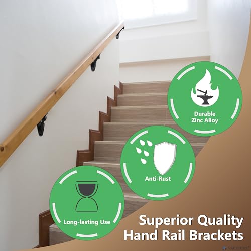 NACETURE Hand Rail Brackets for Stairs- 6 Pcs Heavy Duty Black Handrail Brackets for Indoor Stairs or Outdoor Stairs Support, 3 Inch Hand Railing Brackets, Banister Brackets for Stairways Stair Railing Indoor - Image 4
