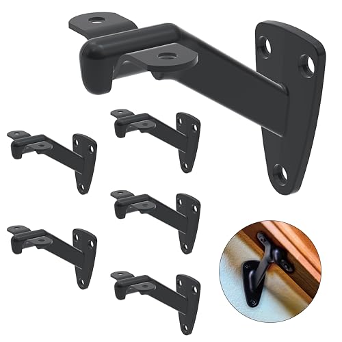 NACETURE Hand Rail Brackets for Stairs- 6 Pcs Heavy Duty Black Handrail Brackets for Indoor Stairs or Outdoor Stairs Support, 3 Inch Hand Railing Brackets, Banister Brackets for Stairways Stair Railing Indoor - Image 1