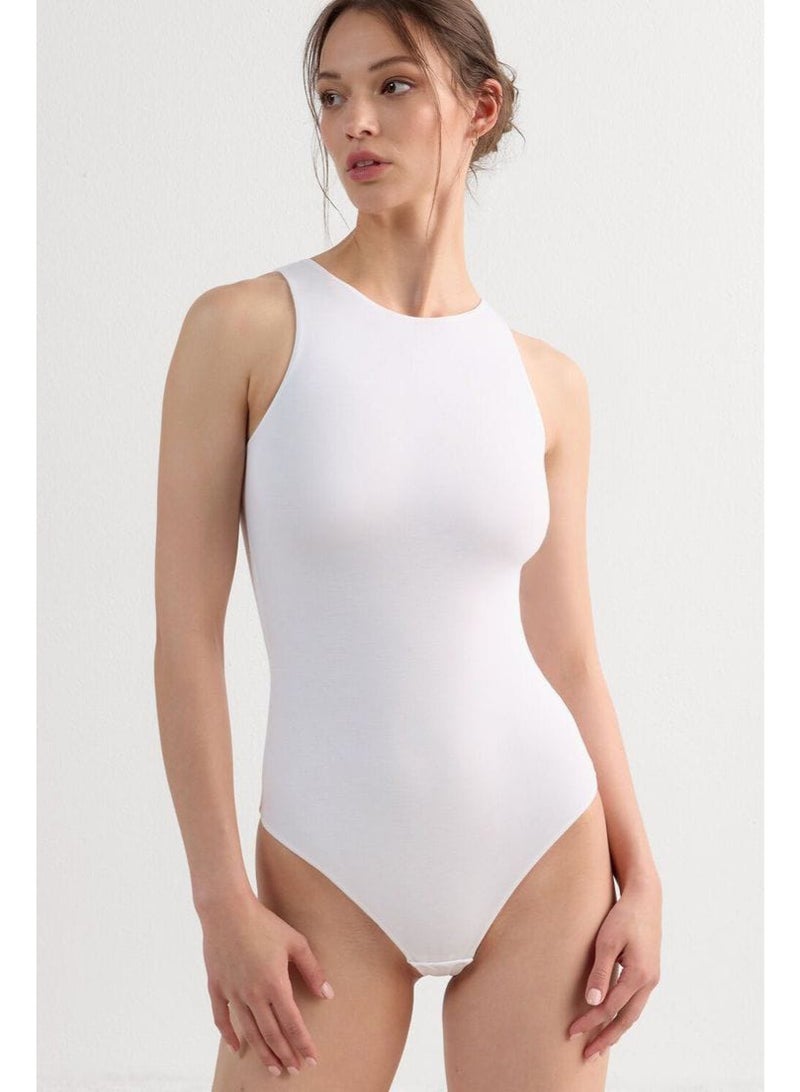 Women's White Sleeveless Bodysuit – Soft Stretch Fabric – Comfortable for Everyday Wear & Layering - Image 2