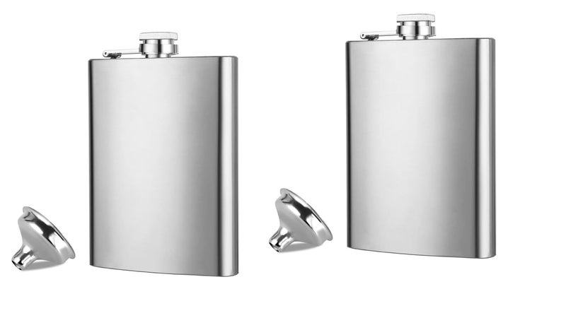 ZOOV Stainless Steel Hip Flask with Funnel, Alcohol Drinks Wine Whiskey Holder Bottle 250ml (2 Pcs Hip Flask with Funnel) - Image 1