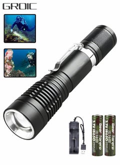 GROIC Diving Flashlight Dive Torch,LED Diving Flashlight Underwater Flashlight，Rechargeable Waterproof Underwater Lights Night,Outdoor Flashlight  - Image 1