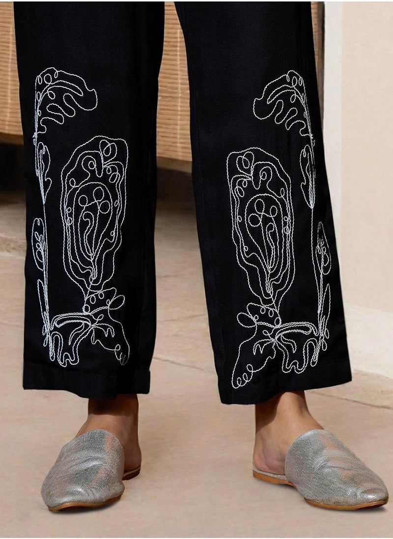ISHIN Women's Black Rayon Printed Tunic Full Length Palazzo Straight Fit Co-Ords  - Image 5
