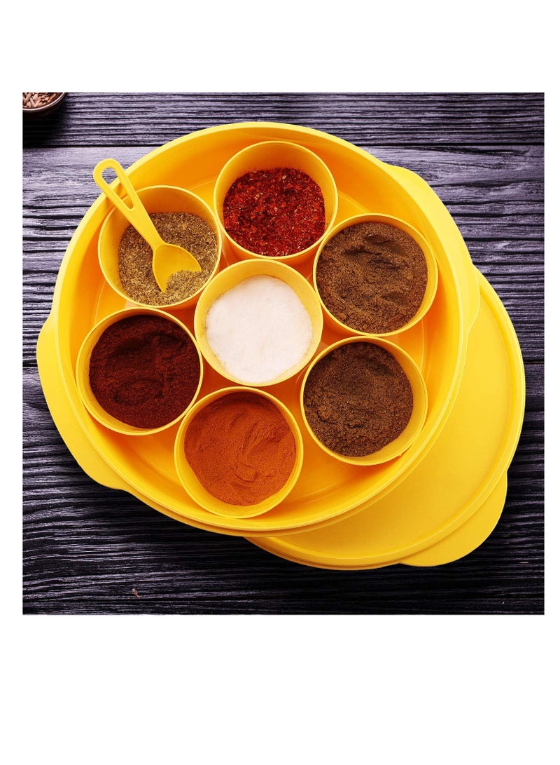 oliveware Plastic Masala Box with Spoon - 700 microliters, 7 Containers with Spoon, Yellow - Image 4