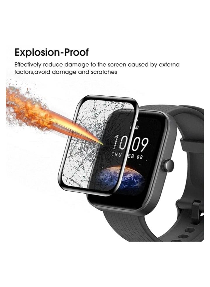 شاشة حماية من الموعز متوافقة مع ساعة امازفيت  2/ 2E، طبقة حماية ناعمة ثلاثية الابعاد بحواف منحنية [مضادة للخدش] [خالية من الفقاعات] [مقاومة للكسر للغاية] [حساسة للغاية] (ليست زجاج)، أسود - Image 3