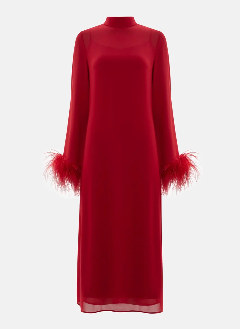 ليتشي فستان ميدي مستقيم مع ريش على الأصفاد