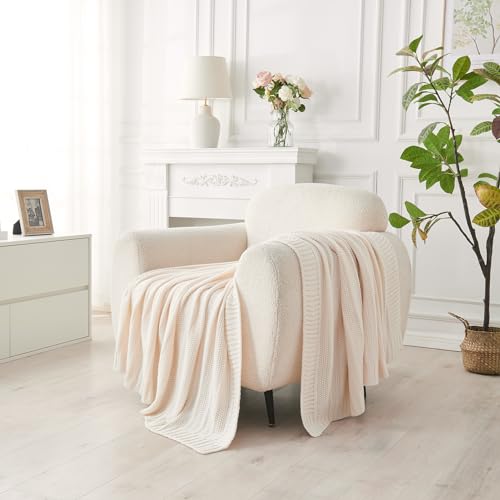 Douceur Cream Throw Blanket for Couch Soft Cozy Lightweight Stripe Pattern Knitted Throw Blanket for Sofa Living Room 50X60 - Image 3