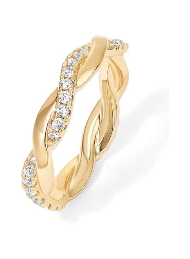 PAVOI 14K Gold Plated Cubic Zirconia Twisted Rope Eternity Band for Women - Image 1