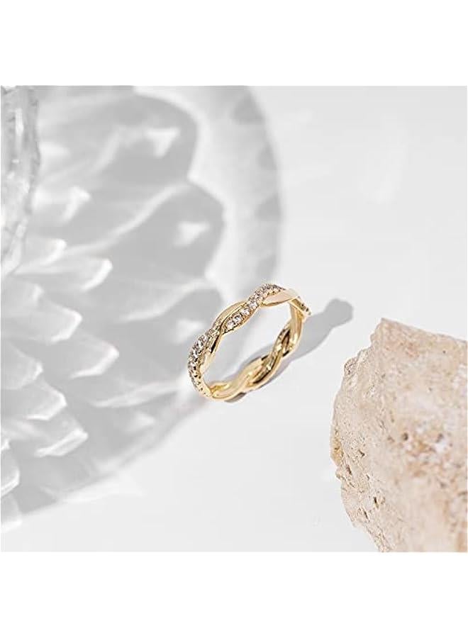 PAVOI 14K Gold Plated Cubic Zirconia Twisted Rope Eternity Band for Women - Image 4