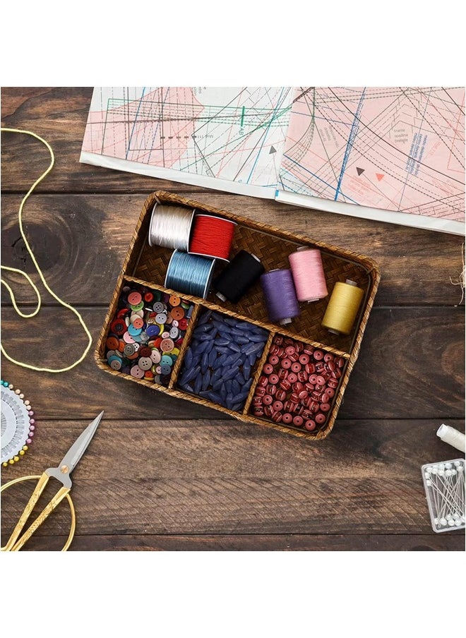 L&E Tea Bag Tray, Straw Weaving Tea Bag Organizer with Four Small Cells, Brown Coffee Station Organizer, Coffee Pod | Divided Basket | Drawer, Shelf, Countertop HolderRustic Decor  - Image 5