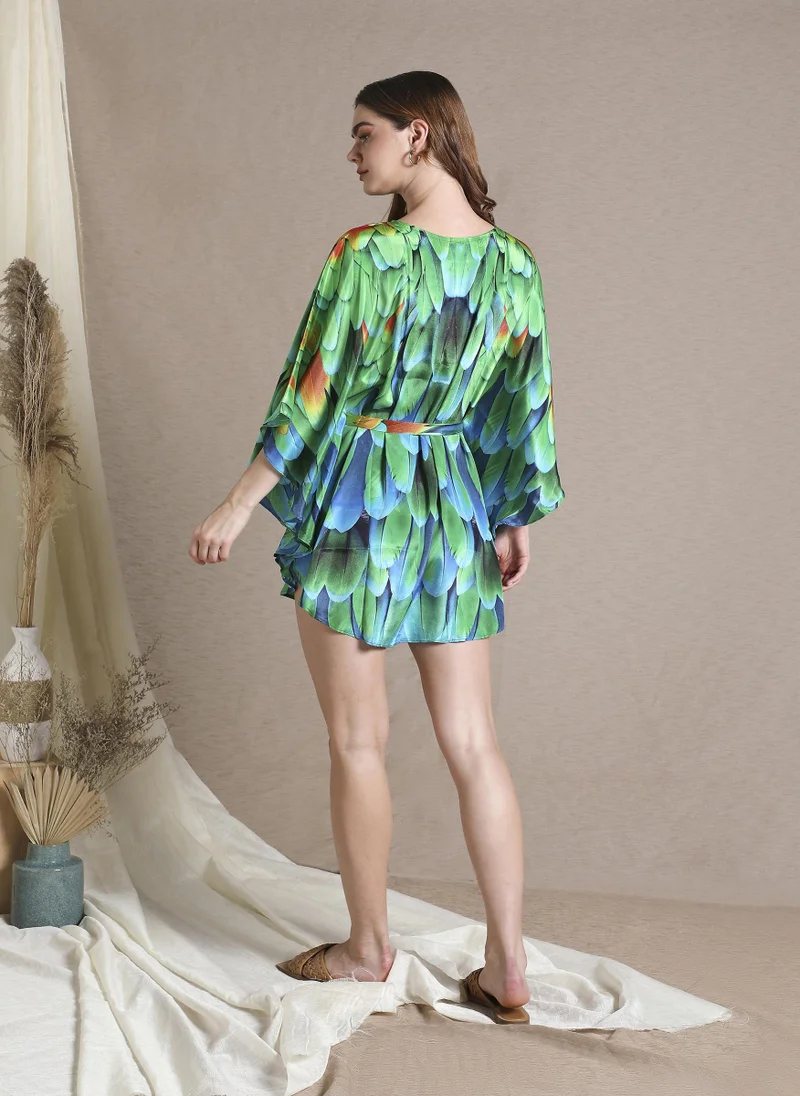Couturelabs Green Feather Print Mini Kaftan