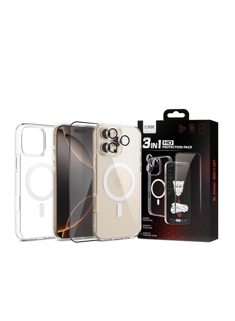 يو آر آر ChatGPT said: ChatGPT حزمة الحماية URR 3 في 1 HD المتوافقة مع iPhone 16 Pro تشمل واقي عدسة كاميرا، غطاء مغناطيسي شفاف، وواقي شاشة من الزجاج المقوى بزاوية 26 درجة. توفر الحزمة حماية ضد الخدوش، وشفافية عالية الدقة، مع حماية متقدمة للشاشة والكاميرا، مما يضمن الحفاظ على جهازك في حالة ممتازة - Image 2