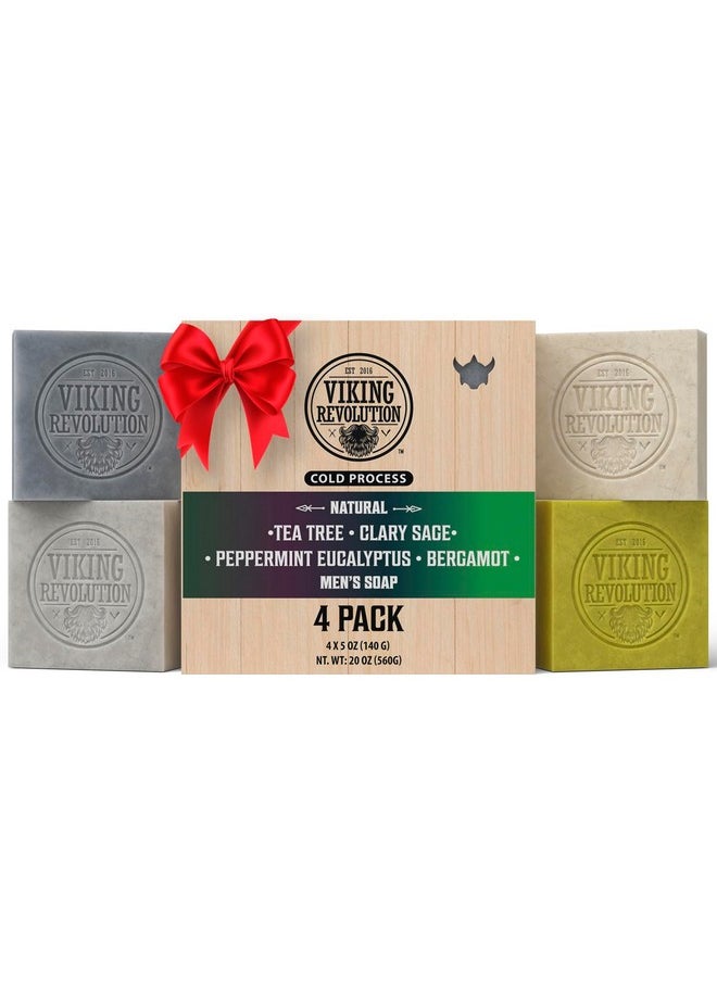 Viking Revolution Viking Revolution Natural Soap for Men - Mens Soap Bar with Essential Oils Cold Pressed Bar Soap for Men - Nourishing Soap with Tea Tree, Clary Sage, Peppermint Eucalyptus, Bergamot (4 Pack)  - Image 1