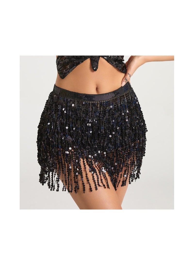 Loquat Squality Women Belly Dance Scarf Black(Four Layers) 
