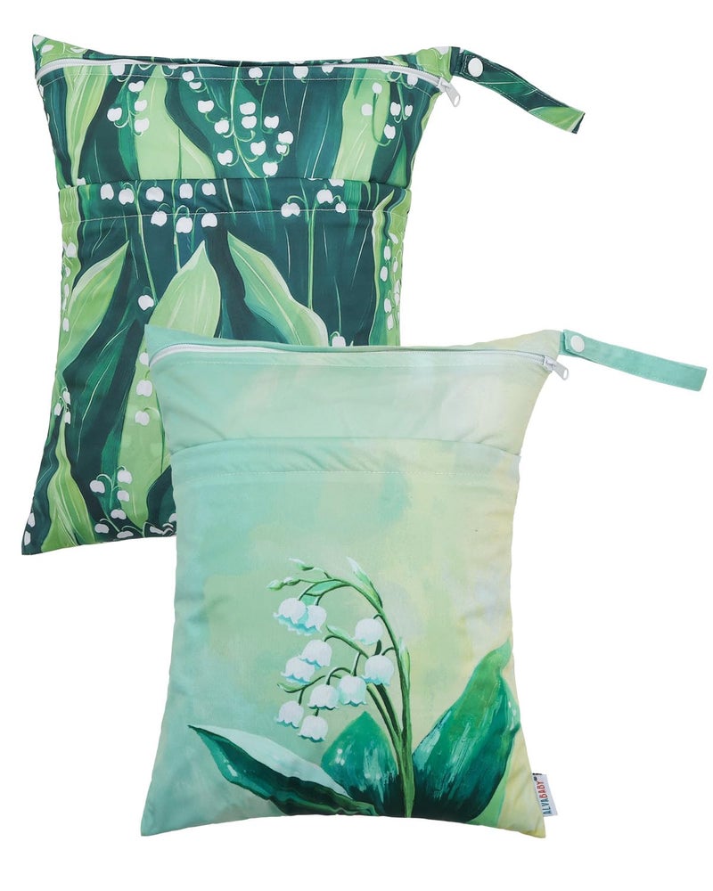 ALVABABY 2pcs Cloth Diaper Wet Dry Bags Waterproof Reusable with Two Zippered Pockets Travel Beach Pool Daycare Soiled Baby Items Yoga Gym Bag for Swimsuits or Wet Clothes 2LM13 - Image 2