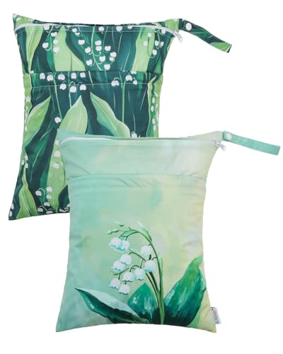 ALVABABY 2pcs Cloth Diaper Wet Dry Bags Waterproof Reusable with Two Zippered Pockets Travel Beach Pool Daycare Soiled Baby Items Yoga Gym Bag for Swimsuits or Wet Clothes 2LM13 - Image 1