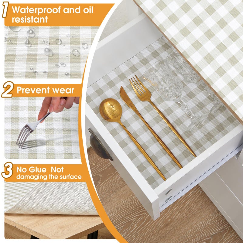 Viseeko Shelf and Drawer Liner for Kitchen Cabinet, Non-Adhesive Cabinet Liners for Shelves, Strong Grip Shelf Paper Non-Slip Waterproof Easy to Cut for Dresser Cupboard, Green Grid, 12 in x 10 ft - Image 4