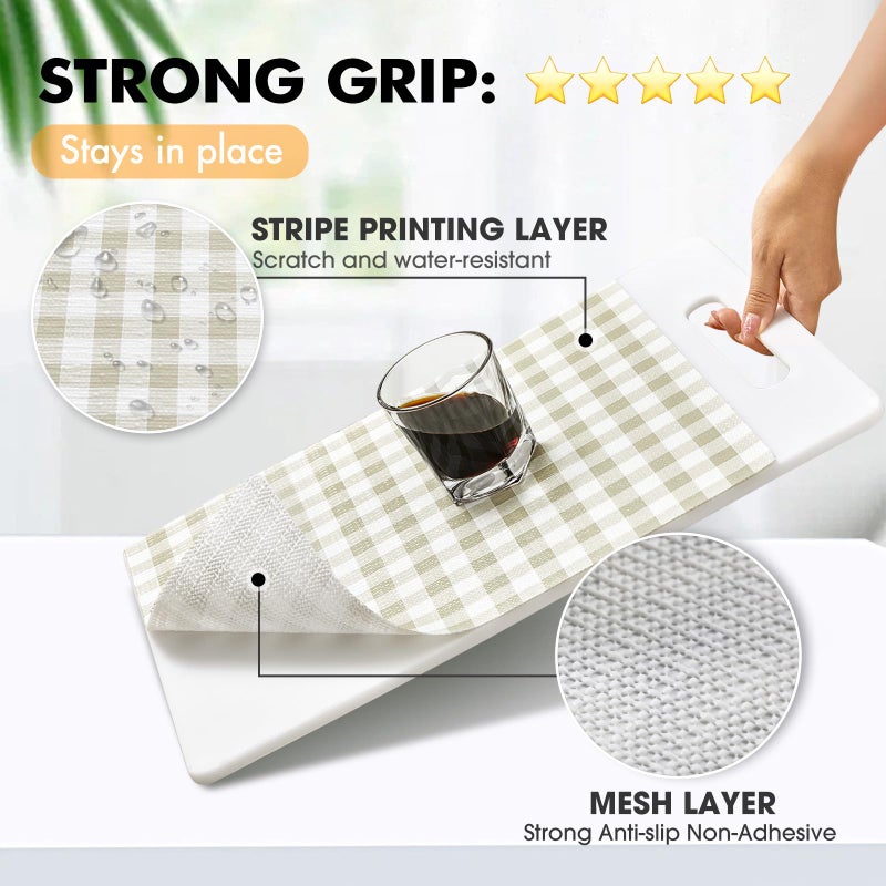 Viseeko Shelf and Drawer Liner for Kitchen Cabinet, Non-Adhesive Cabinet Liners for Shelves, Strong Grip Shelf Paper Non-Slip Waterproof Easy to Cut for Dresser Cupboard, Green Grid, 12 in x 10 ft - Image 2