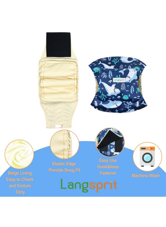 Langsprit Male Belly Bands for Dogs (Pack of 3) - Dog Diapers - High Absorbing Washable Wraps - Reusable Small Doggy Puppy Diapers (Sloth, Whale, Dinosaur, Medium) - Image 3
