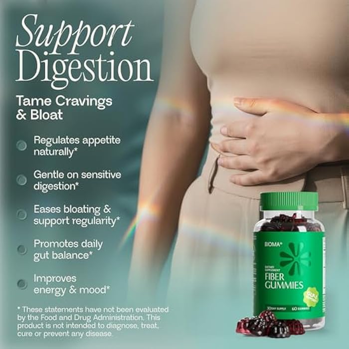 Bioma Fiber Gummies for Women - Natural GLP-1 Support with Kiwi, Pomegranate & Ginger - Sugar Free Digestive Health Supplement, Prebiotic FOS Fiber - Vegan & Gluten Free (60 Gummies - 30 Day Supply) - Image 2