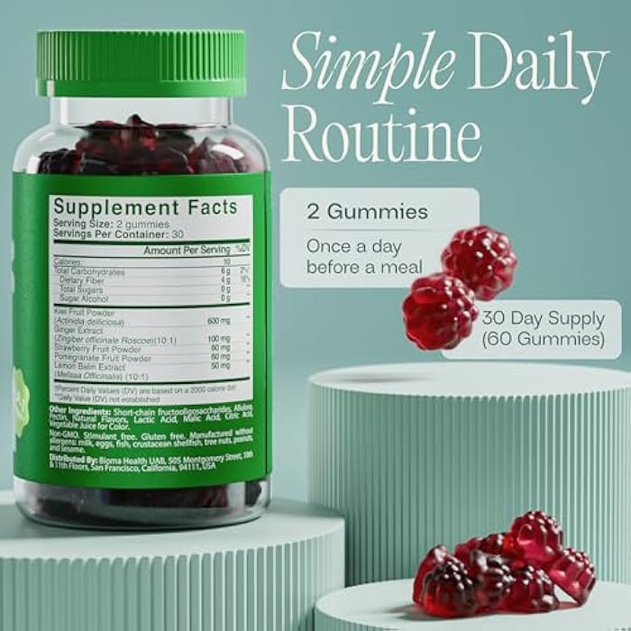 Bioma Fiber Gummies for Women - Natural GLP-1 Support with Kiwi, Pomegranate & Ginger - Sugar Free Digestive Health Supplement, Prebiotic FOS Fiber - Vegan & Gluten Free (60 Gummies - 30 Day Supply) - Image 4