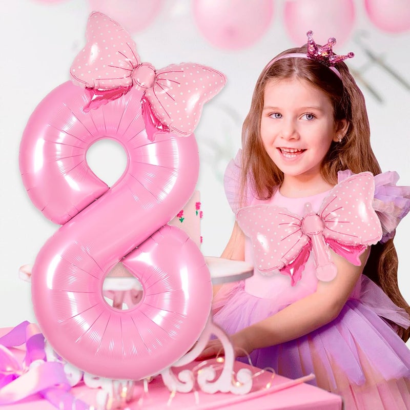 Florisland Pink 1 Balloon Number Pink Birthday Decorations for Girls, Bow Foil Mylar Large 40â€ 1 Birthday Balloon for Girls Bow Butterfly Coquette 1st Party Decorations(Number 1 balloons) - Image 4