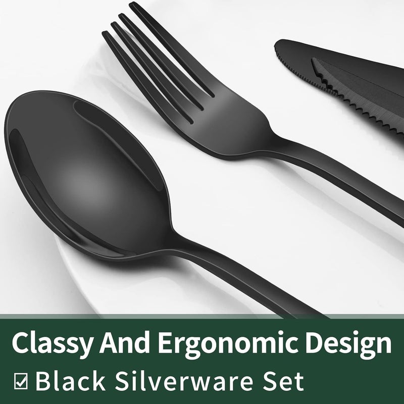 24-piece black steak knife cutlery set set for 4 people food grade stainless steel mirror tableware Black - Image 3