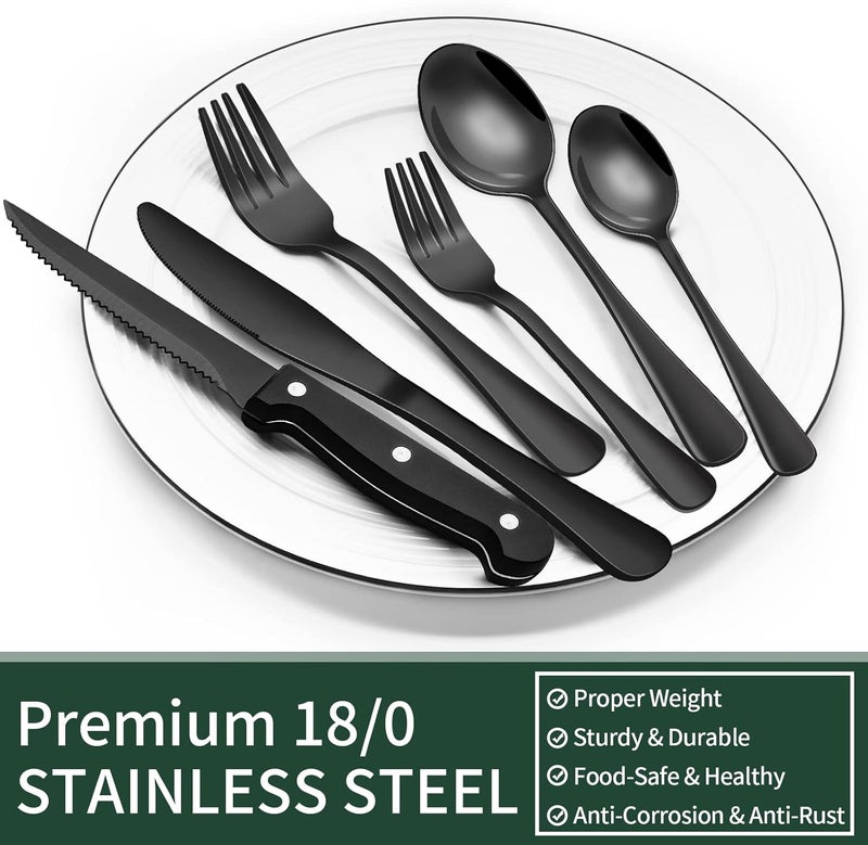 24-piece black steak knife cutlery set set for 4 people food grade stainless steel mirror tableware Black - Image 5
