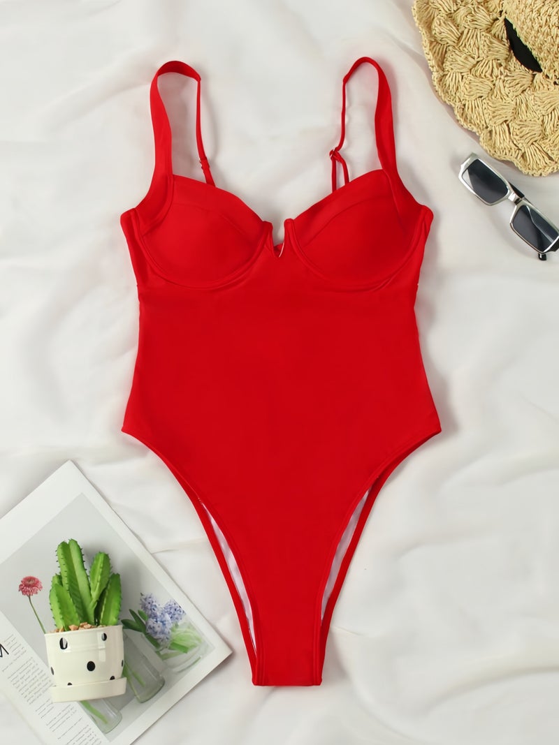 Swimsuit Female Solid Color One-Piece High Waist Small Fresh Xingcheng Swimsuit Factory - Image 1